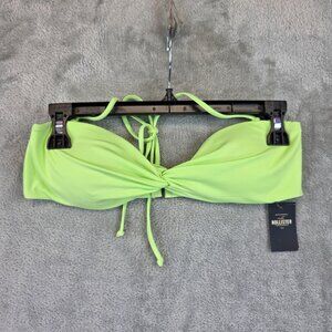 Hollister Bikini Top Womens Medium Neon Green Bandeau Halter Strap Back Clasp